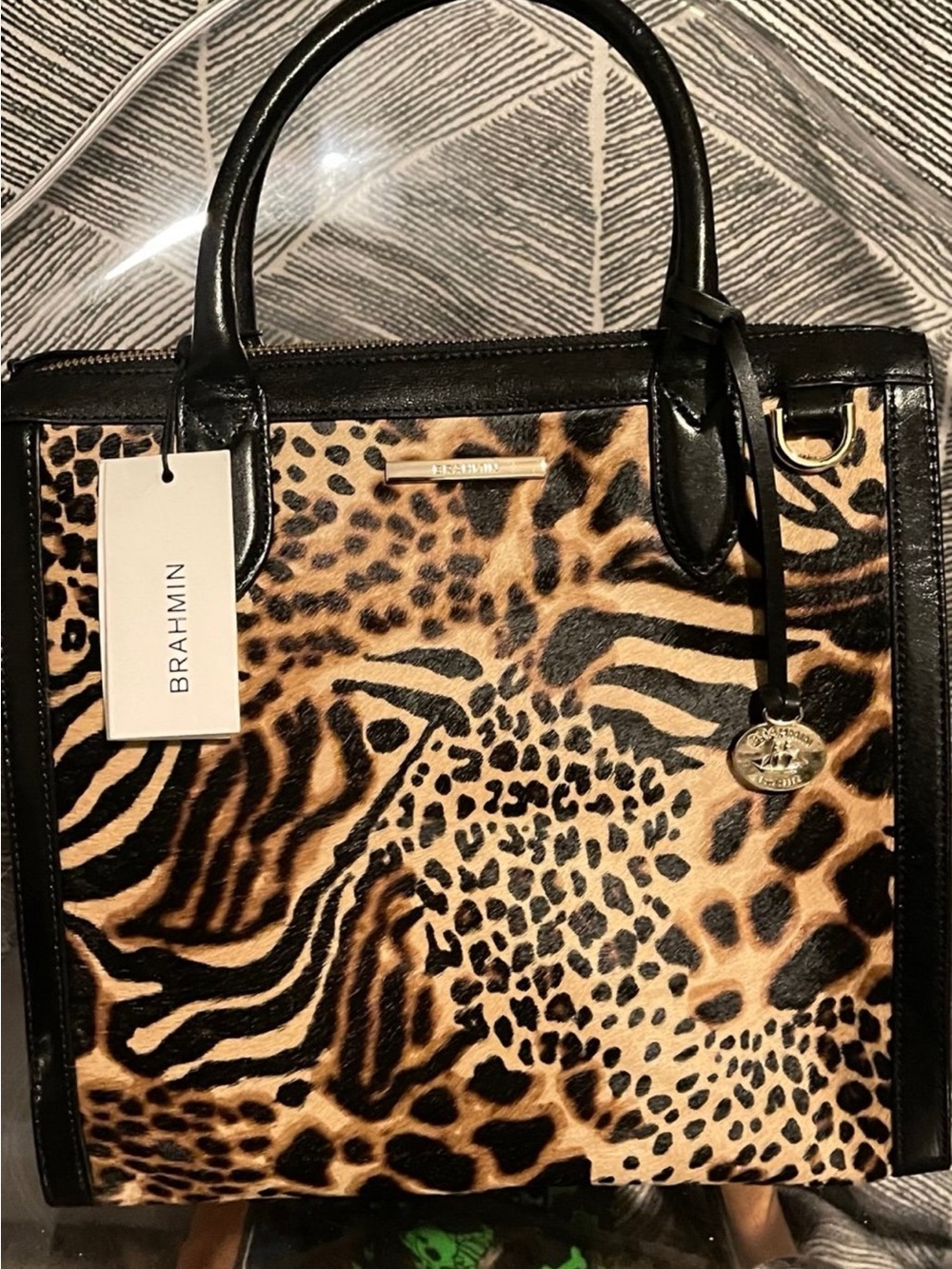 Brahmin Animal Print Satchel with Black Trim - Picture 5 of 14